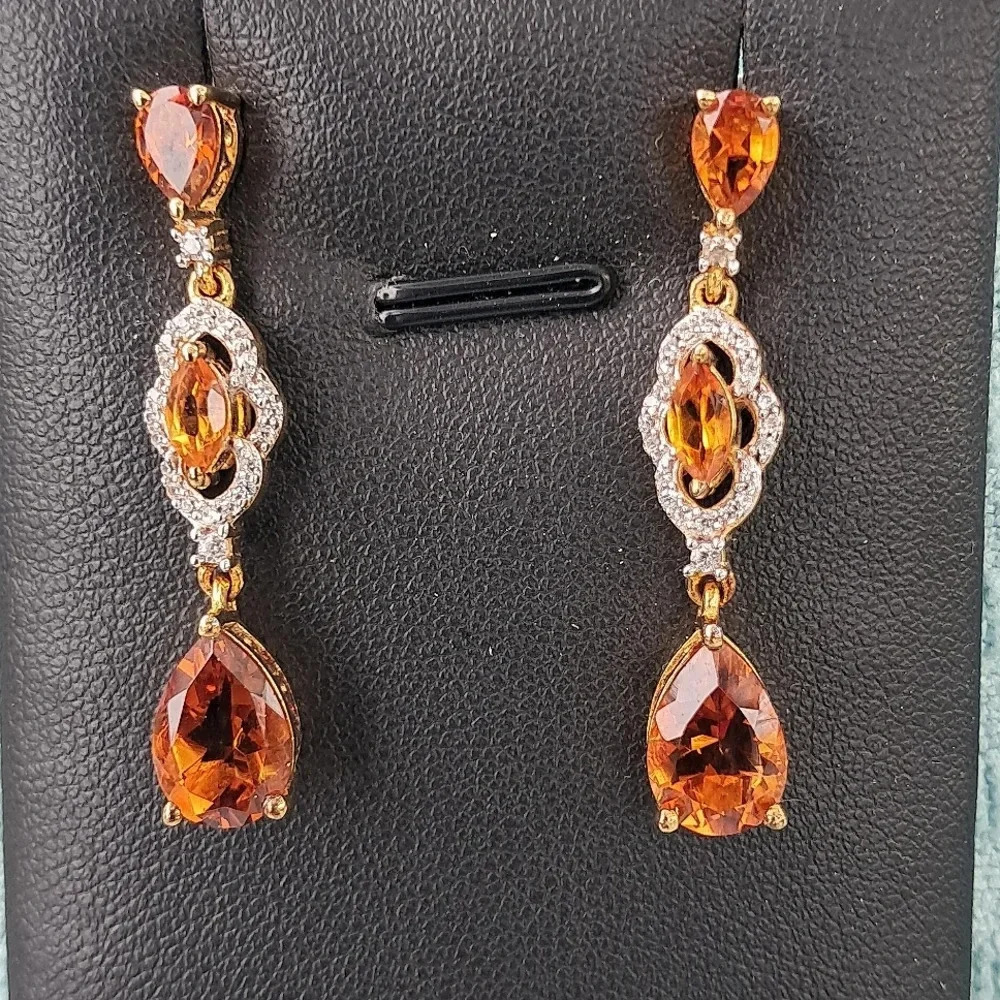 Madeira Citrine & White Zircon Dangle Earrings - Picture 3 of 7